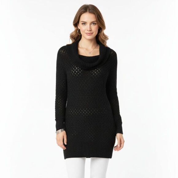 Guess Sweaters - Guess Black Cowl Neck Long Sleeve Knit Tunic Sweater M